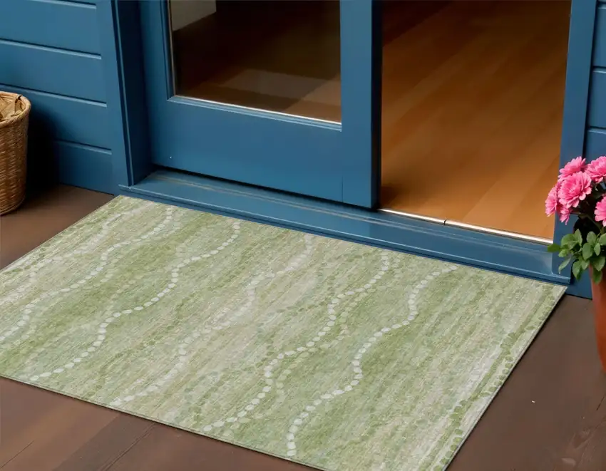 Sage And Ivory Ogee Washable Indoor Outdoor Area Rug Photo 2