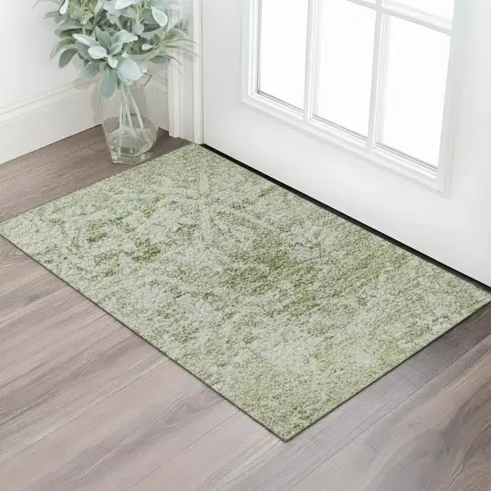 Sage And Ivory Oriental Washable Area Rug With UV Protection Photo 2