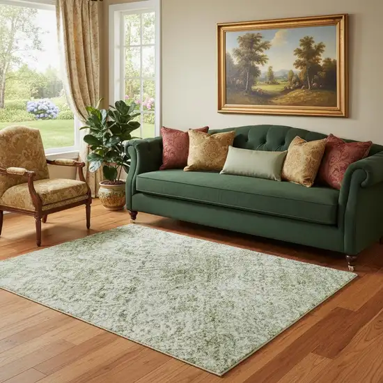 Sage And Ivory Oriental Washable Area Rug With UV Protection Photo 2