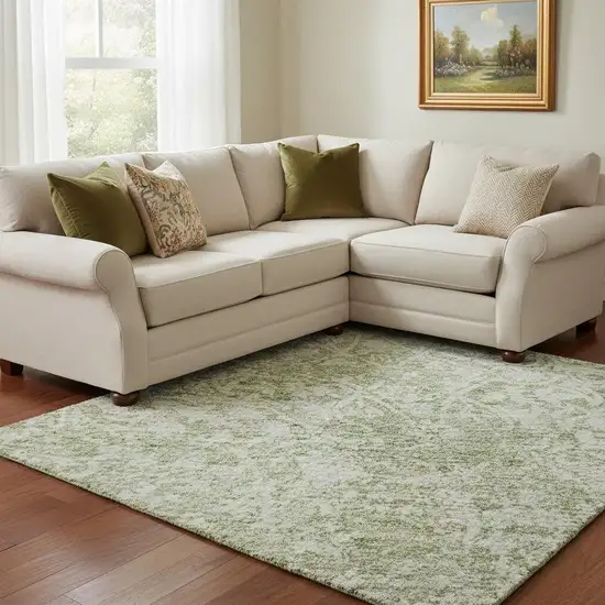 Sage And Ivory Oriental Washable Area Rug With UV Protection Photo 2