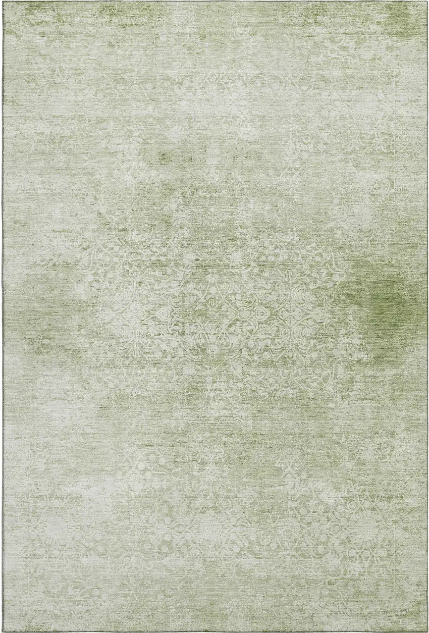 Sage And Ivory Oriental Washable Area Rug With UV Protection Photo 5
