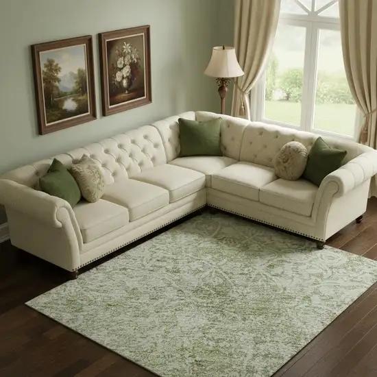 Sage And Ivory Oriental Washable Area Rug With UV Protection Photo 2