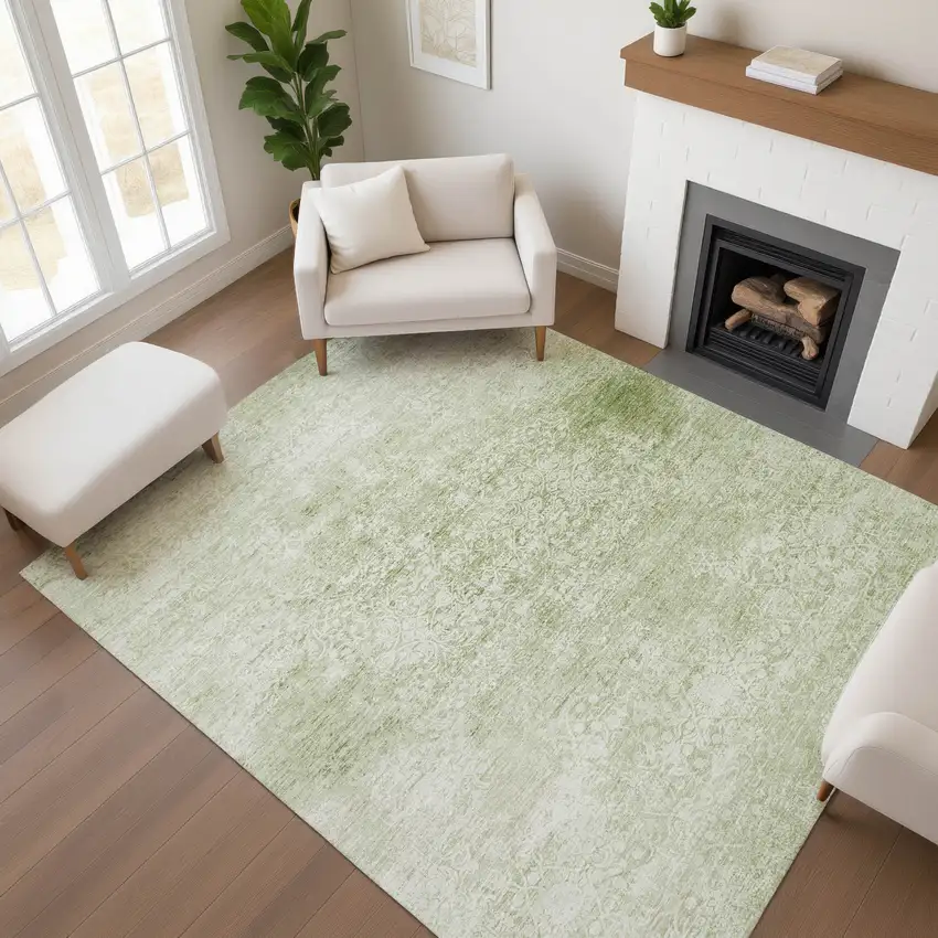 Sage And Ivory Oriental Washable Area Rug With UV Protection Photo 4
