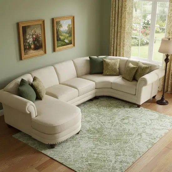 Sage And Ivory Oriental Washable Area Rug With UV Protection Photo 2