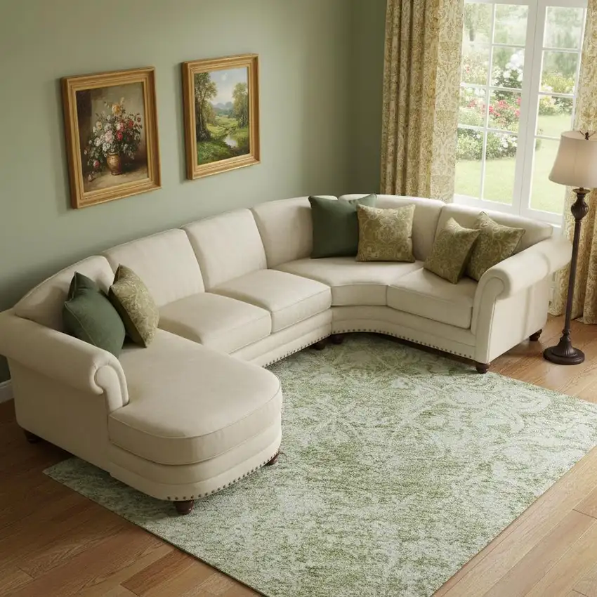 Sage And Ivory Oriental Washable Area Rug With UV Protection Photo 2