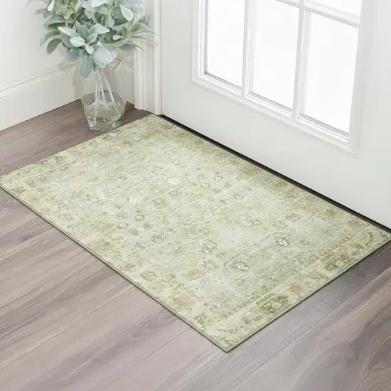 Sage And Ivory Oriental Washable Area Rug With UV Protection Photo 2