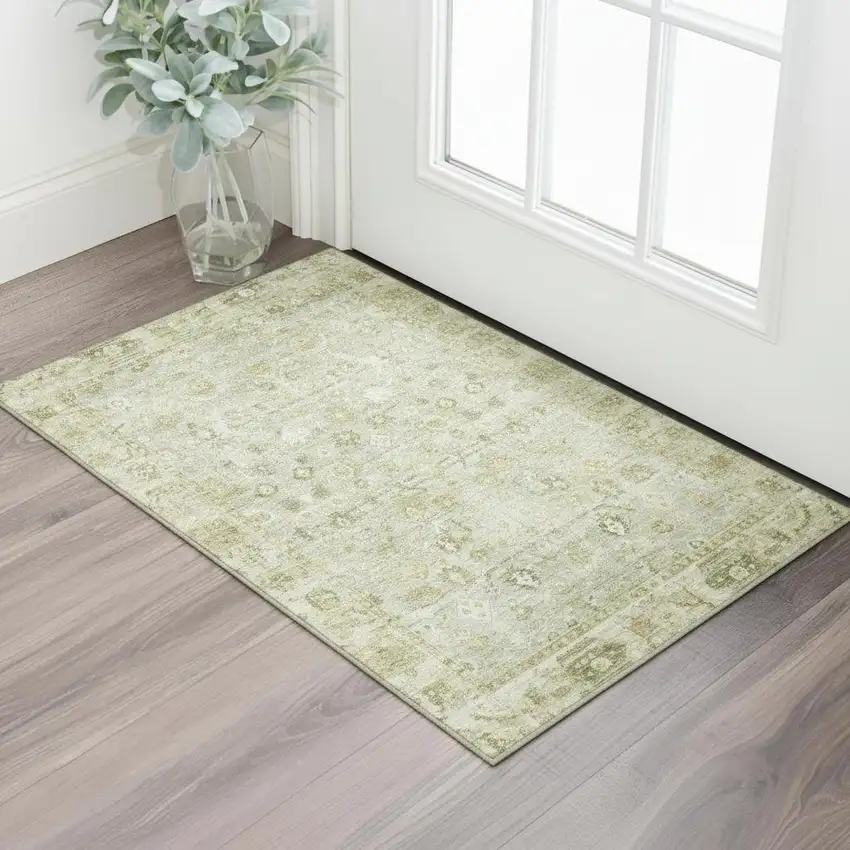Sage And Ivory Oriental Washable Area Rug With UV Protection Photo 2
