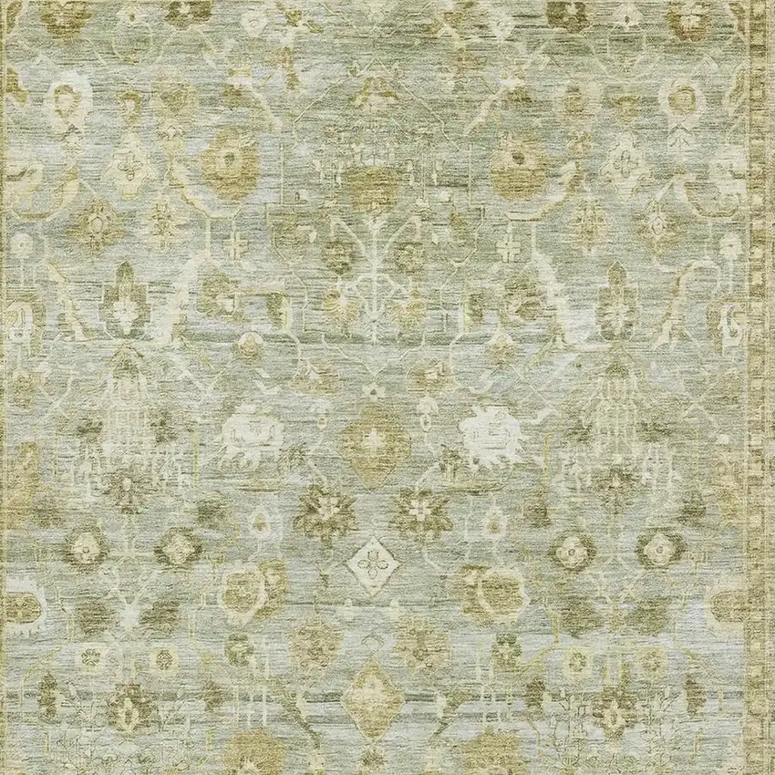 Sage And Ivory Oriental Washable Area Rug With UV Protection Photo 2