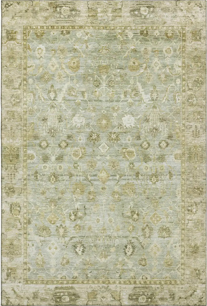Sage And Ivory Oriental Washable Area Rug With UV Protection Photo 1