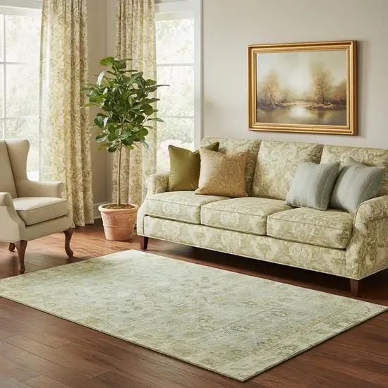 Sage And Ivory Oriental Washable Area Rug With UV Protection Photo 2