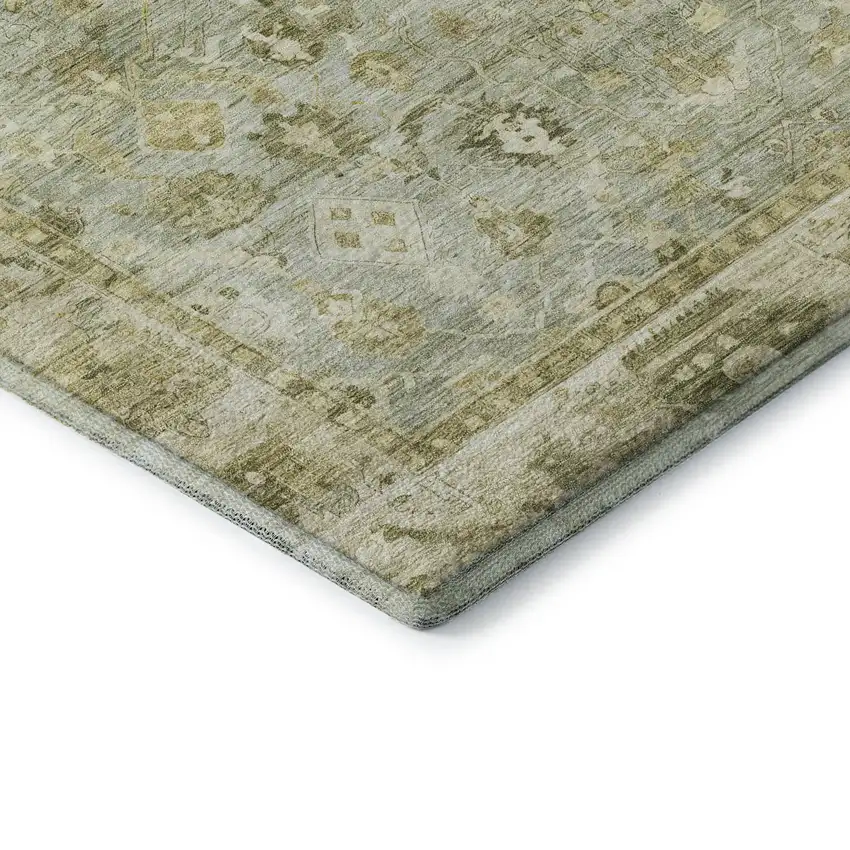 Sage And Ivory Oriental Washable Area Rug With UV Protection Photo 7