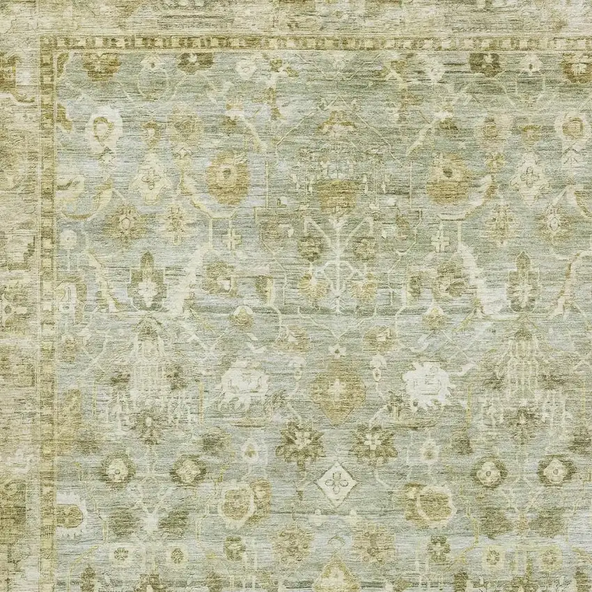 Sage And Ivory Oriental Washable Area Rug With UV Protection Photo 2