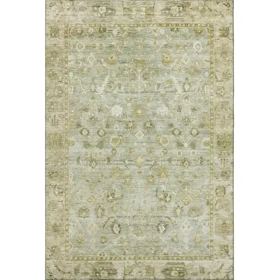 Sage And Ivory Oriental Washable Area Rug With UV Protection Photo 2