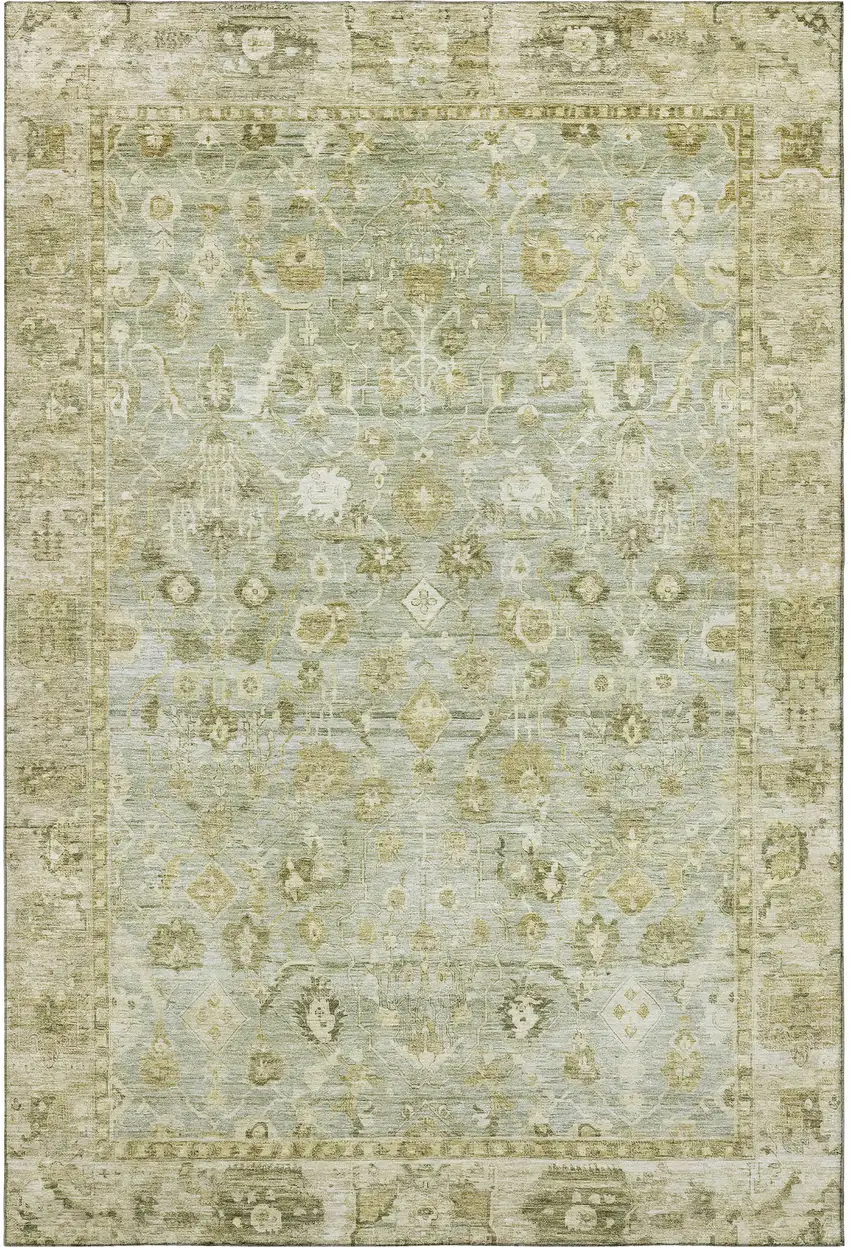 Sage And Ivory Oriental Washable Area Rug With UV Protection Photo 2