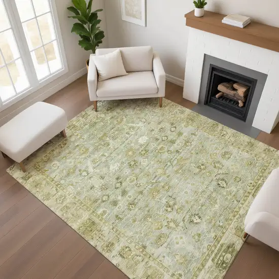 Sage And Ivory Oriental Washable Area Rug With UV Protection Photo 3