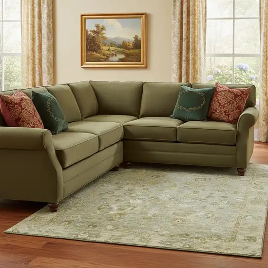 Sage And Ivory Oriental Washable Area Rug With UV Protection Photo 2