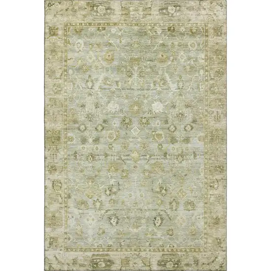 Sage And Ivory Oriental Washable Area Rug With UV Protection Photo 1