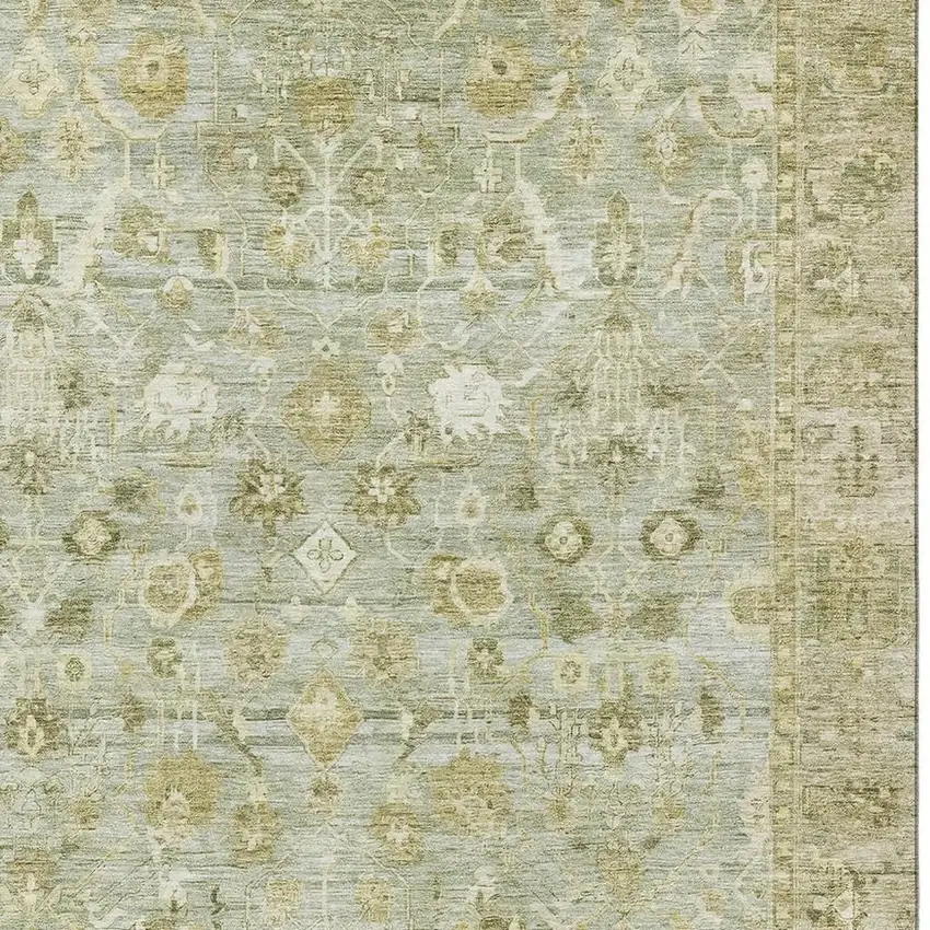 Sage And Ivory Oriental Washable Area Rug With UV Protection Photo 2