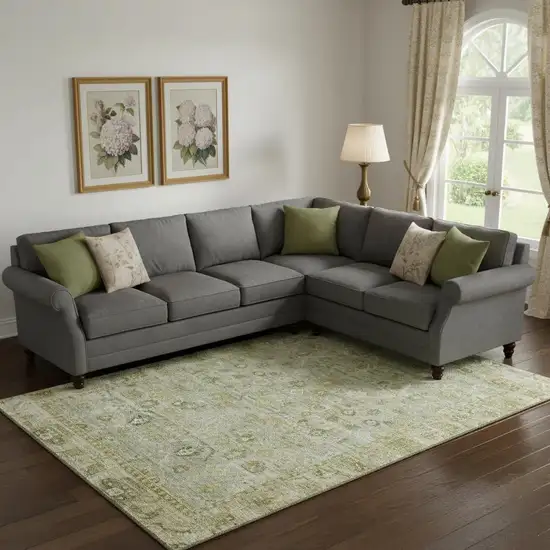 Sage And Ivory Oriental Washable Area Rug With UV Protection Photo 2