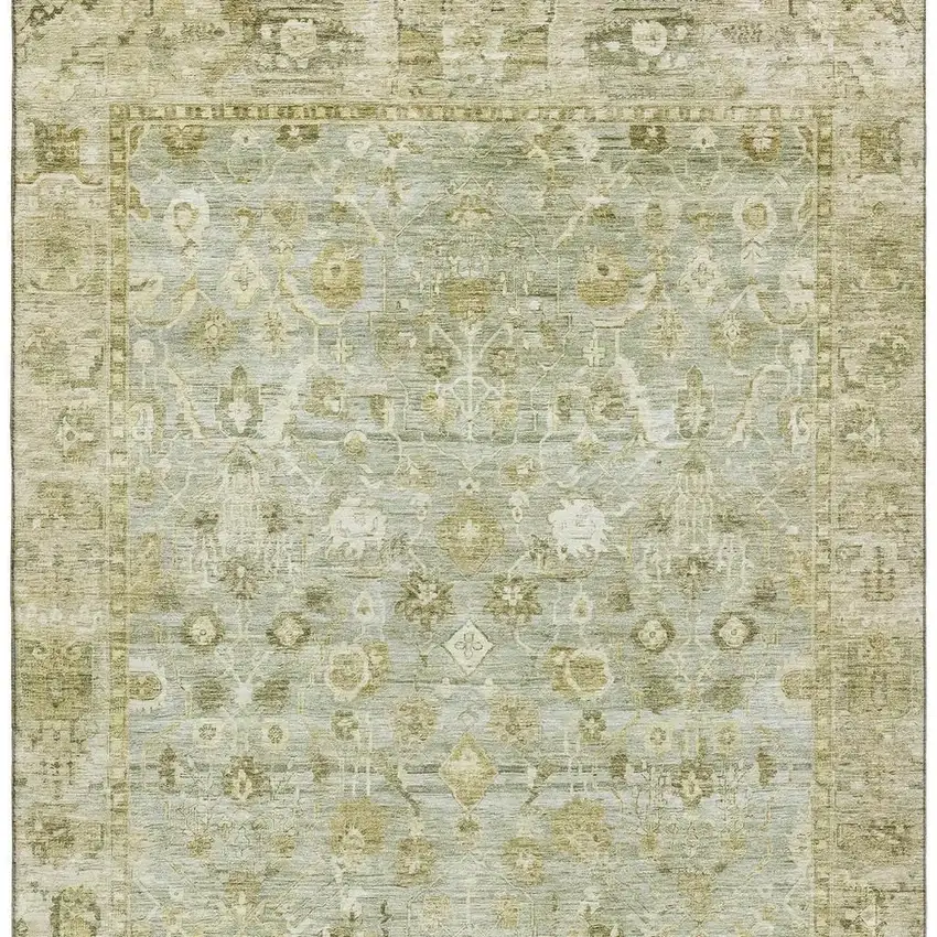 Sage And Ivory Oriental Washable Area Rug With UV Protection Photo 3