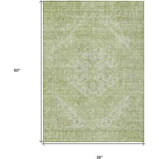 Sage And Ivory Oriental Washable Indoor Outdoor Area Rug Photo 7