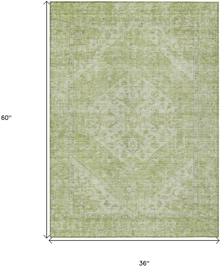 Sage And Ivory Oriental Washable Indoor Outdoor Area Rug Photo 7