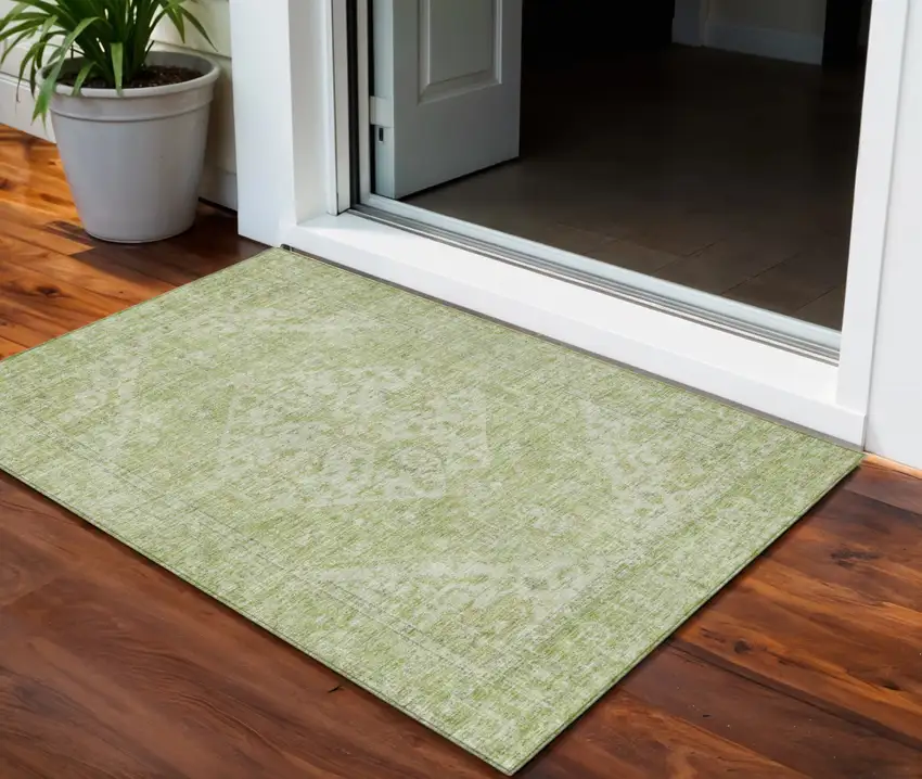 Sage And Ivory Oriental Washable Indoor Outdoor Area Rug Photo 1