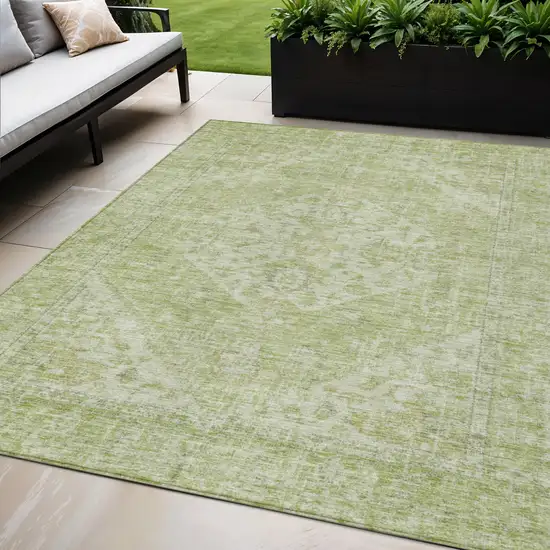 Sage And Ivory Oriental Washable Indoor Outdoor Area Rug Photo 1