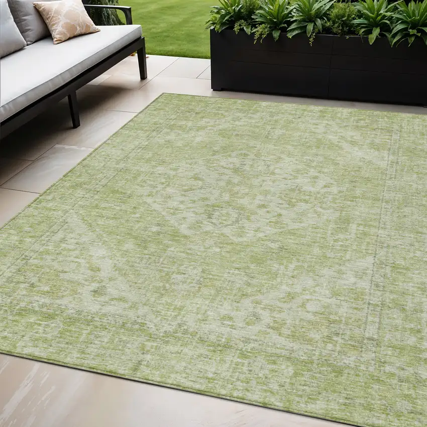 Sage And Ivory Oriental Washable Indoor Outdoor Area Rug Photo 1