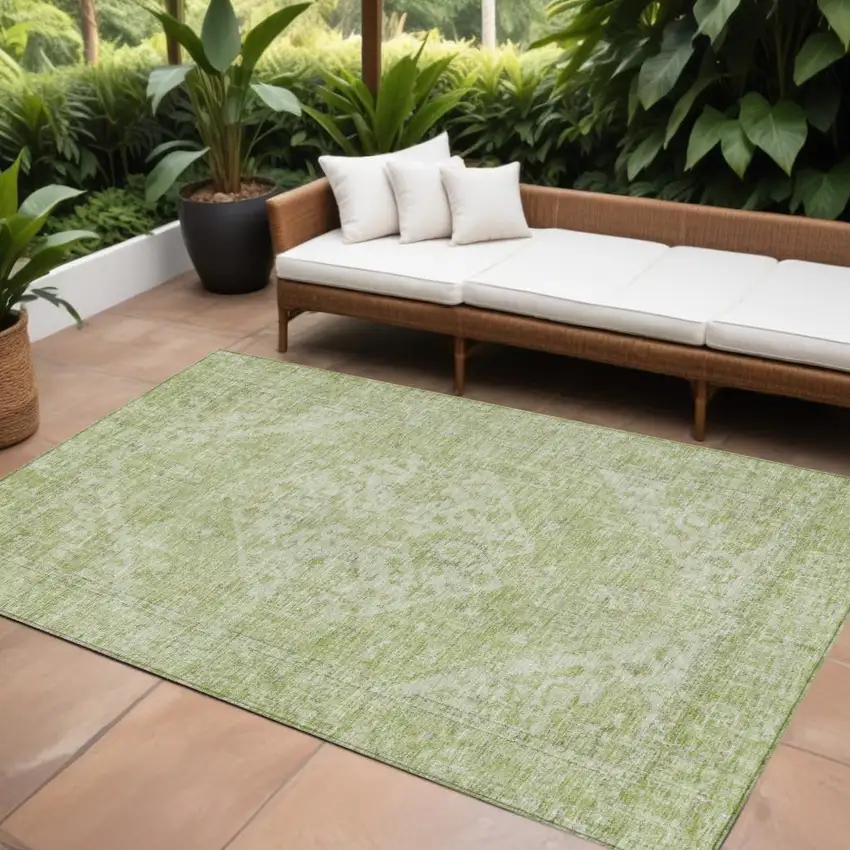 Sage And Ivory Oriental Washable Indoor Outdoor Area Rug Photo 1