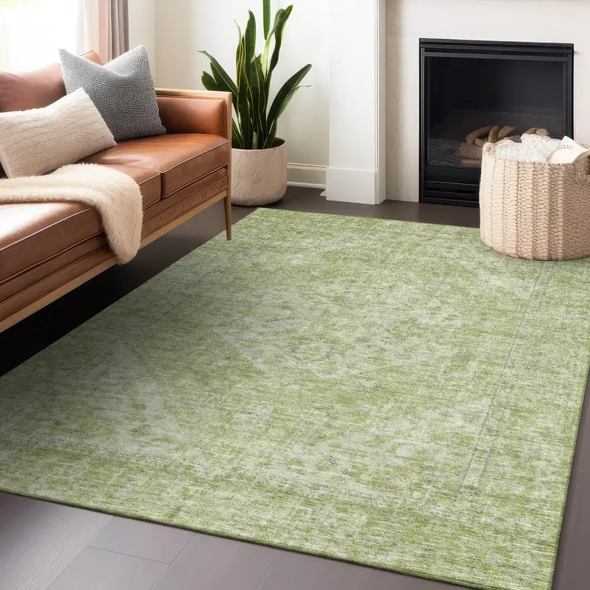 Sage And Ivory Oriental Washable Indoor Outdoor Area Rug Photo 8