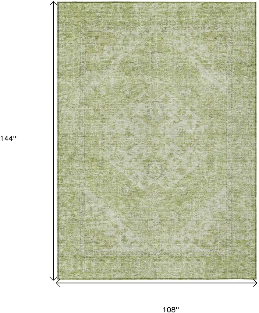Sage And Ivory Oriental Washable Indoor Outdoor Area Rug Photo 7