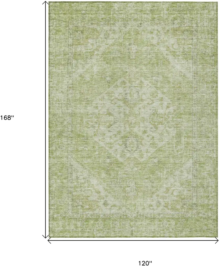 Sage And Ivory Oriental Washable Indoor Outdoor Area Rug Photo 7