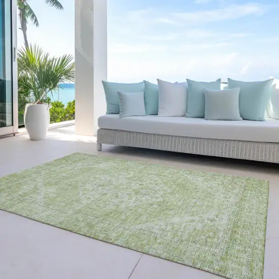 Sage And Ivory Oriental Washable Indoor Outdoor Area Rug Photo 7
