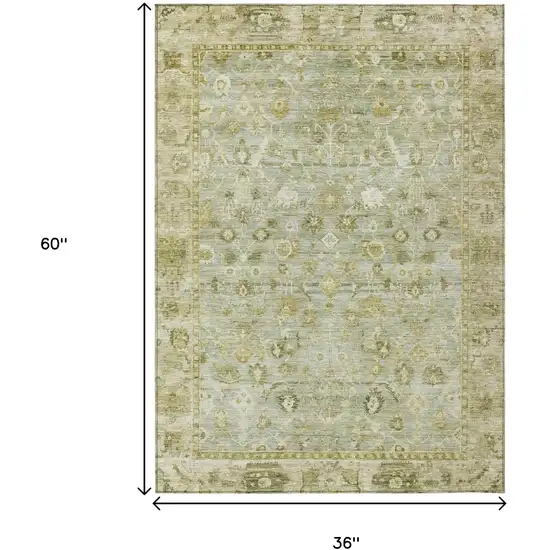 Sage And Ivory Oriental Washable Indoor Outdoor Area Rug Photo 9