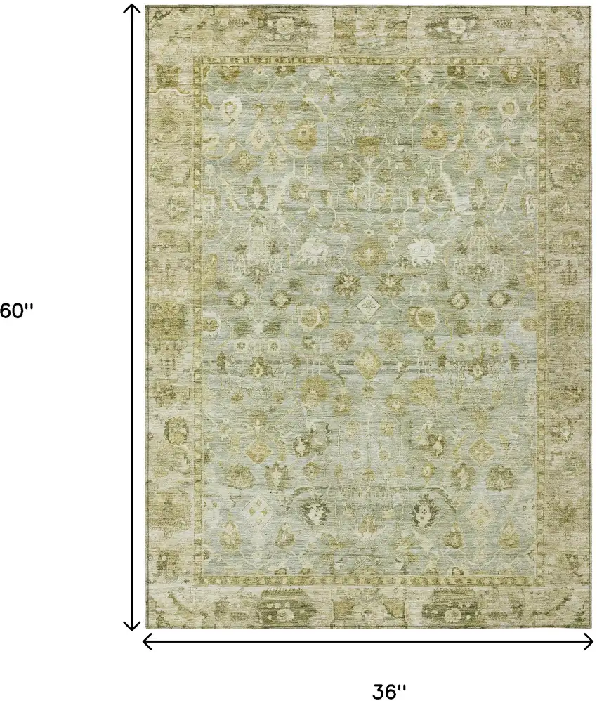 Sage And Ivory Oriental Washable Indoor Outdoor Area Rug Photo 9
