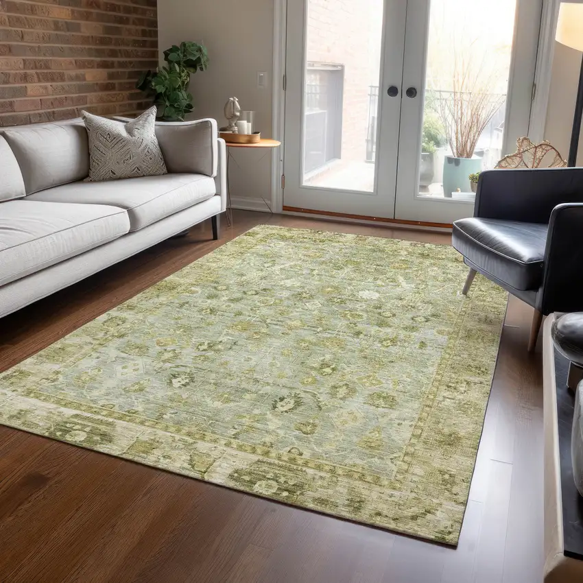 Sage And Ivory Oriental Washable Indoor Outdoor Area Rug Photo 7