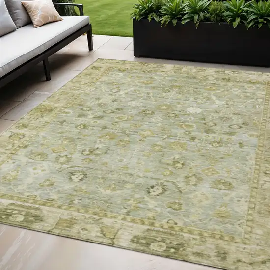 Sage And Ivory Oriental Washable Indoor Outdoor Area Rug Photo 2