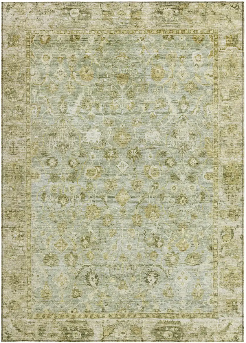 Sage And Ivory Oriental Washable Indoor Outdoor Area Rug Photo 3