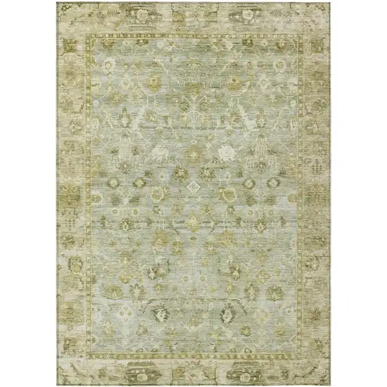 Sage And Ivory Oriental Washable Indoor Outdoor Area Rug Photo 1