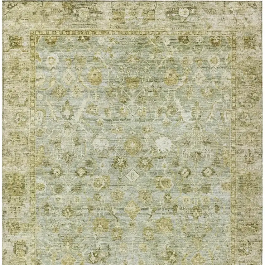 Sage And Ivory Oriental Washable Indoor Outdoor Area Rug Photo 4