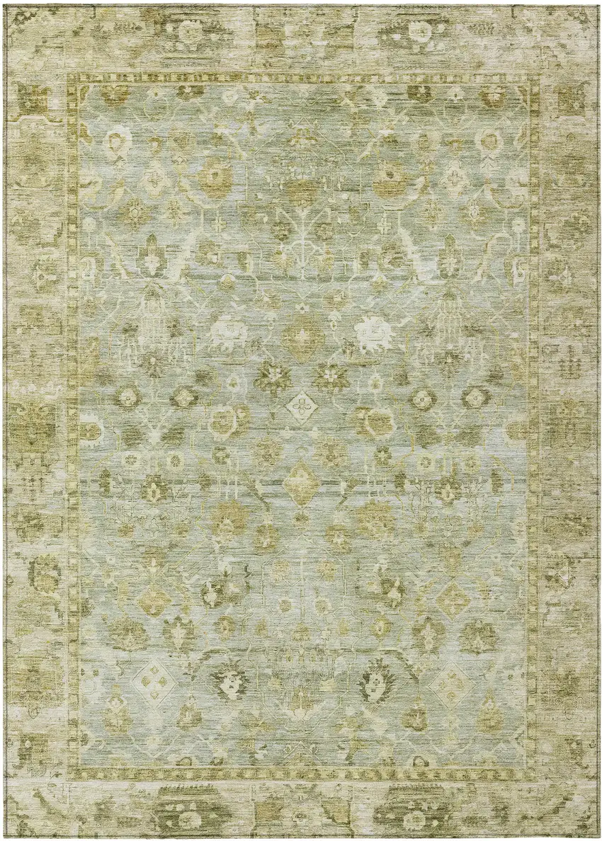 Sage And Ivory Oriental Washable Indoor Outdoor Area Rug Photo 1