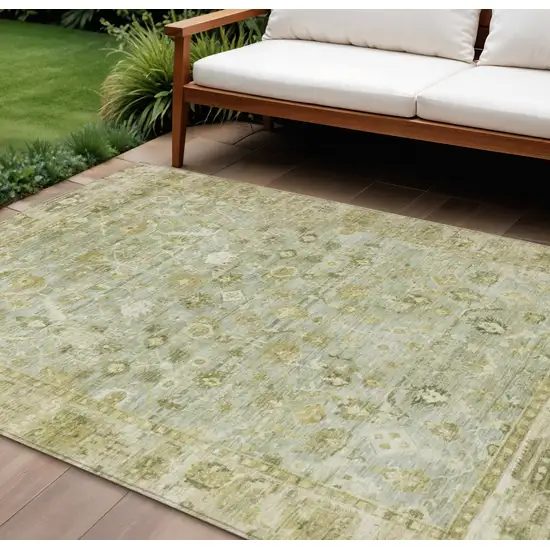 Sage And Ivory Oriental Washable Indoor Outdoor Area Rug Photo 2