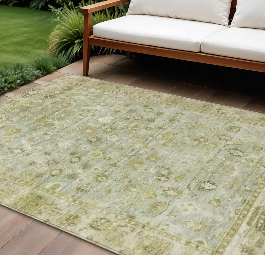 Sage And Ivory Oriental Washable Indoor Outdoor Area Rug Photo 2