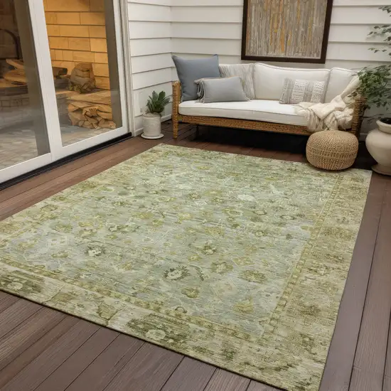 Sage And Ivory Oriental Washable Indoor Outdoor Area Rug Photo 6
