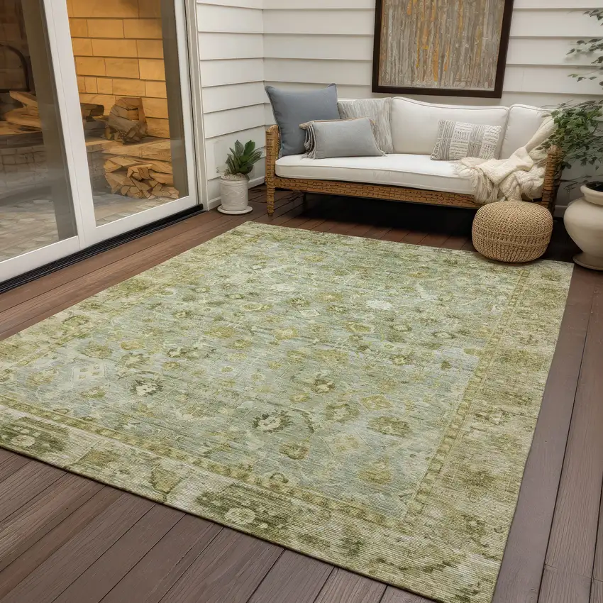 Sage And Ivory Oriental Washable Indoor Outdoor Area Rug Photo 6