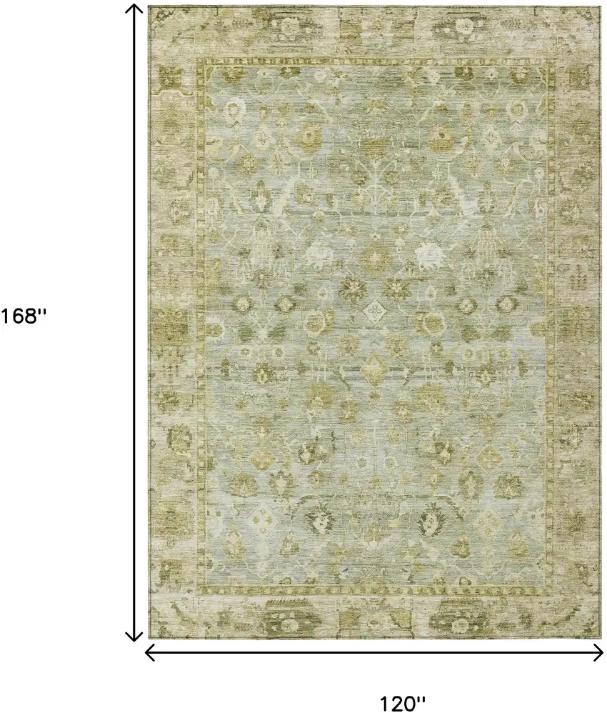 Sage And Ivory Oriental Washable Indoor Outdoor Area Rug Photo 9