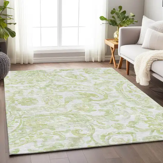 Sage And Ivory Paisley Washable Area Rug With UV Protection Photo 6