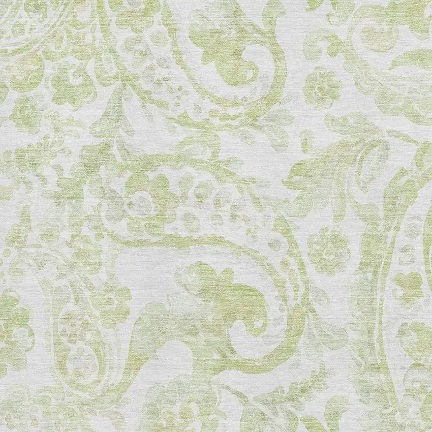 Sage And Ivory Paisley Washable Area Rug With UV Protection Photo 3