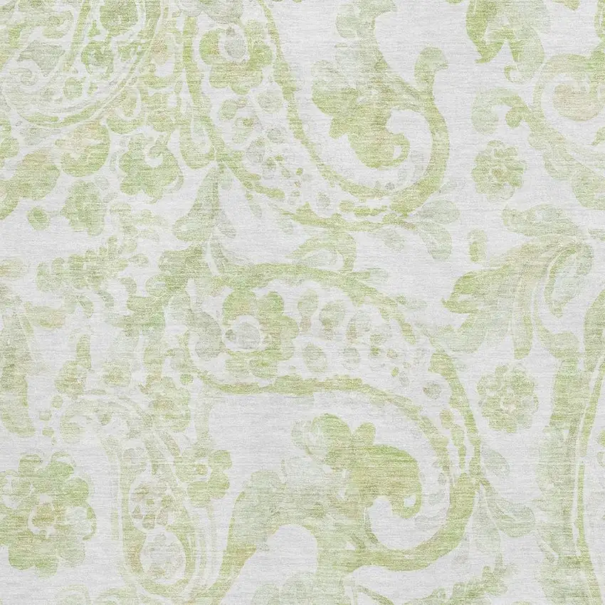 Sage And Ivory Paisley Washable Area Rug With UV Protection Photo 3
